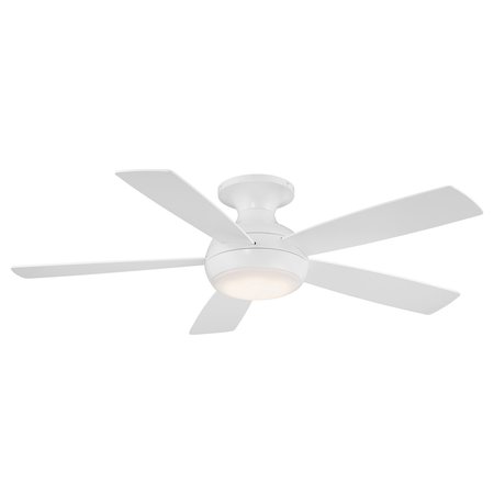 WAC 5-Blade Smart Flush Mount Ceiling Fan 52" Matte White w/3000K LED Light Kit and Remote Control F-035